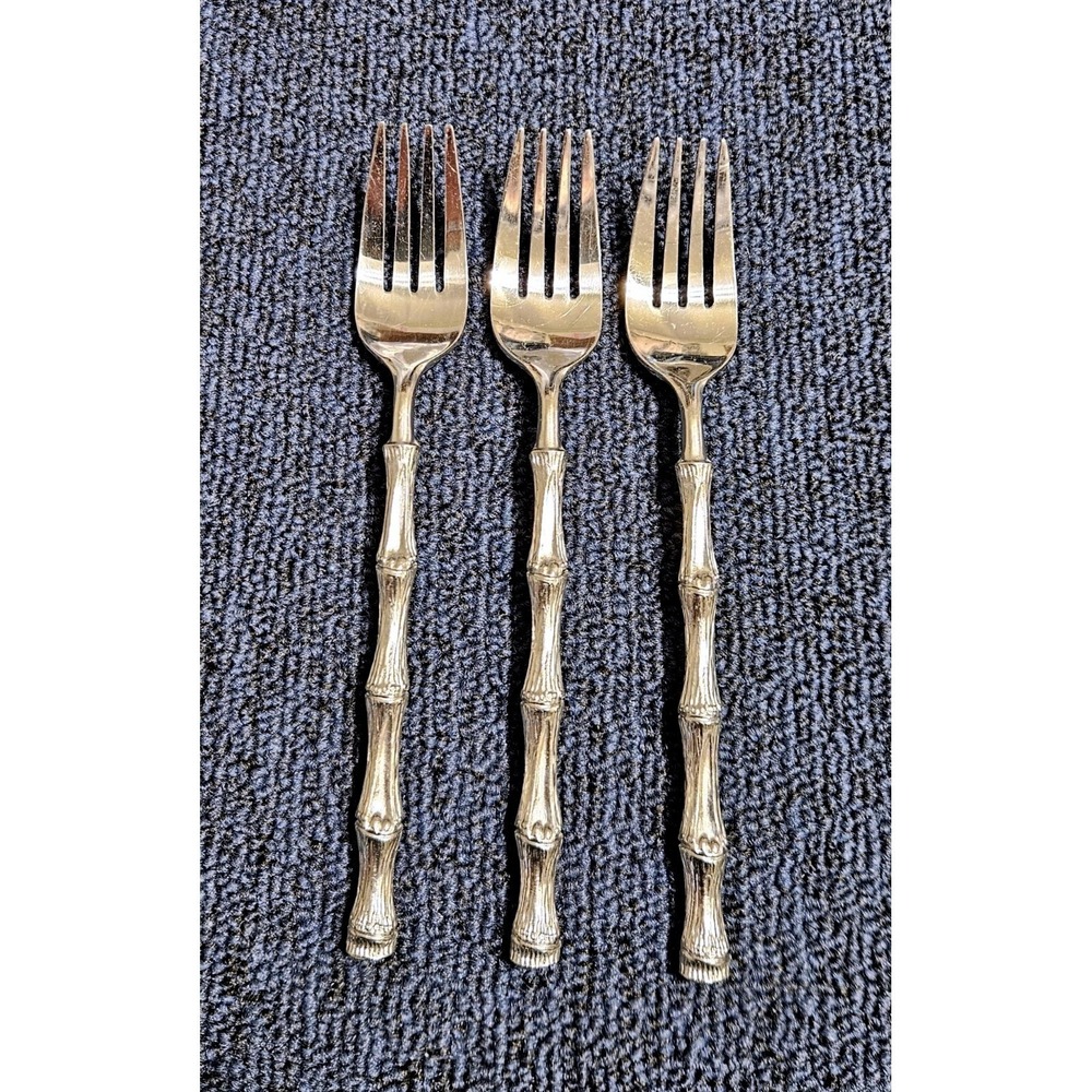 Oxford Hall JADE Salad Forks Textured Bamboo Cane Stainless Flatware Set Of 3